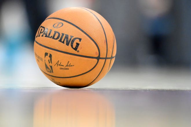 A view of an NBA game ball. 
