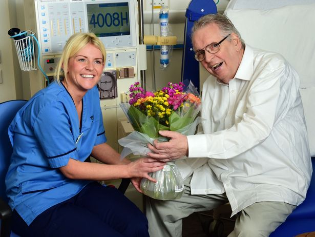 Jim Houston returned to the Queen Elizabeth University Hospital in Glasgow with a bouquet of flowers and a gift card for Sharon Marshall.